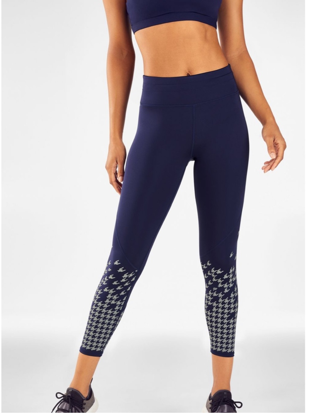 Fabletics Navy Mid-Rise Ultracool Reflective 7/8 Houndstooth